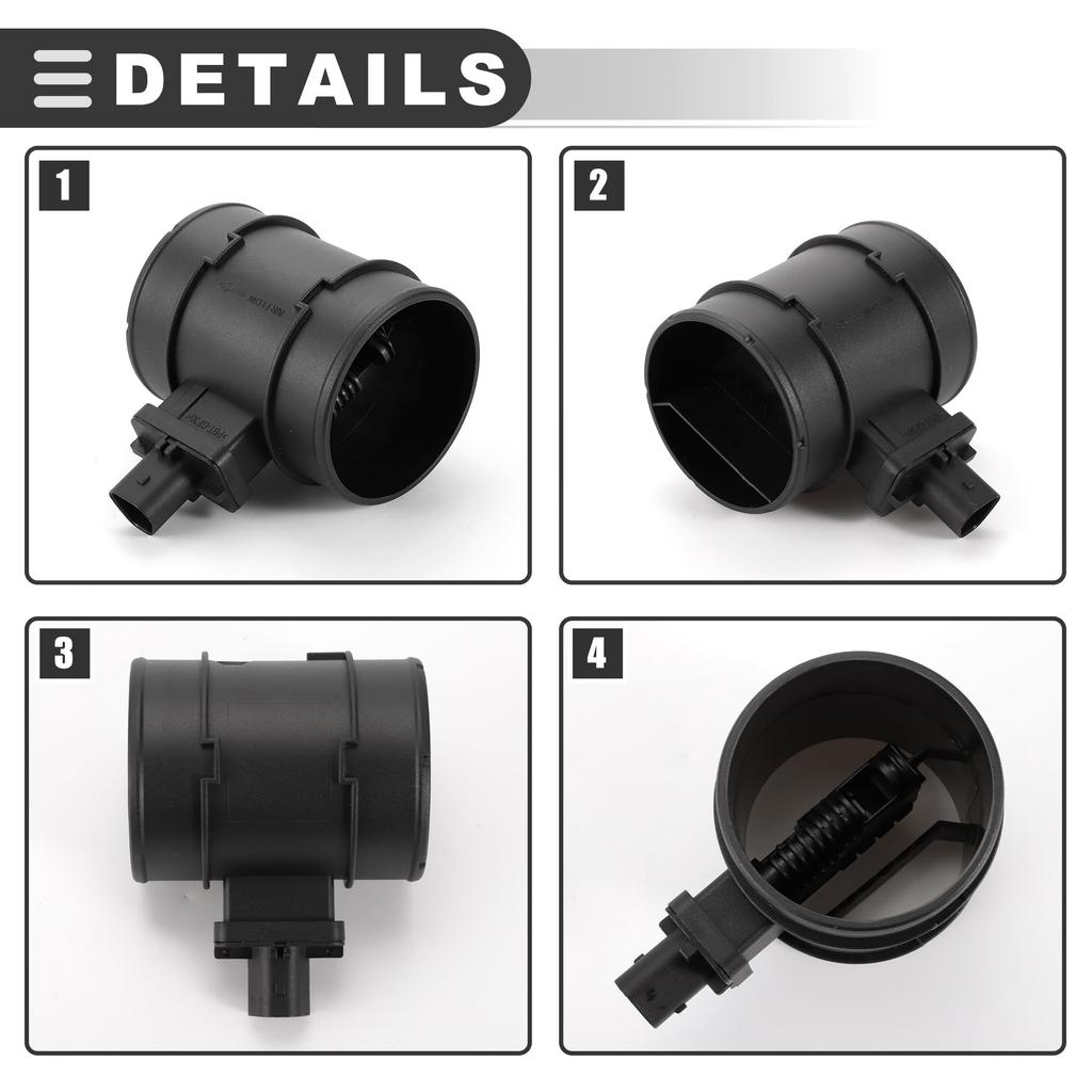 Motoforti Plastic and Metal Mass Air Flow Sensor Assembly for Opel Meriva 2010-2017, Black, Part Number 12671610