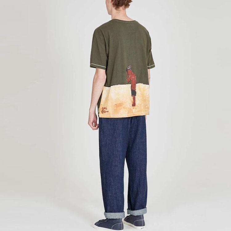 Vans X Nigel Cabourn Color Block Oil Painting Pattern Crew Neck T-Shirt Unisex T-Shirts Green VN0A5E9Q98O
