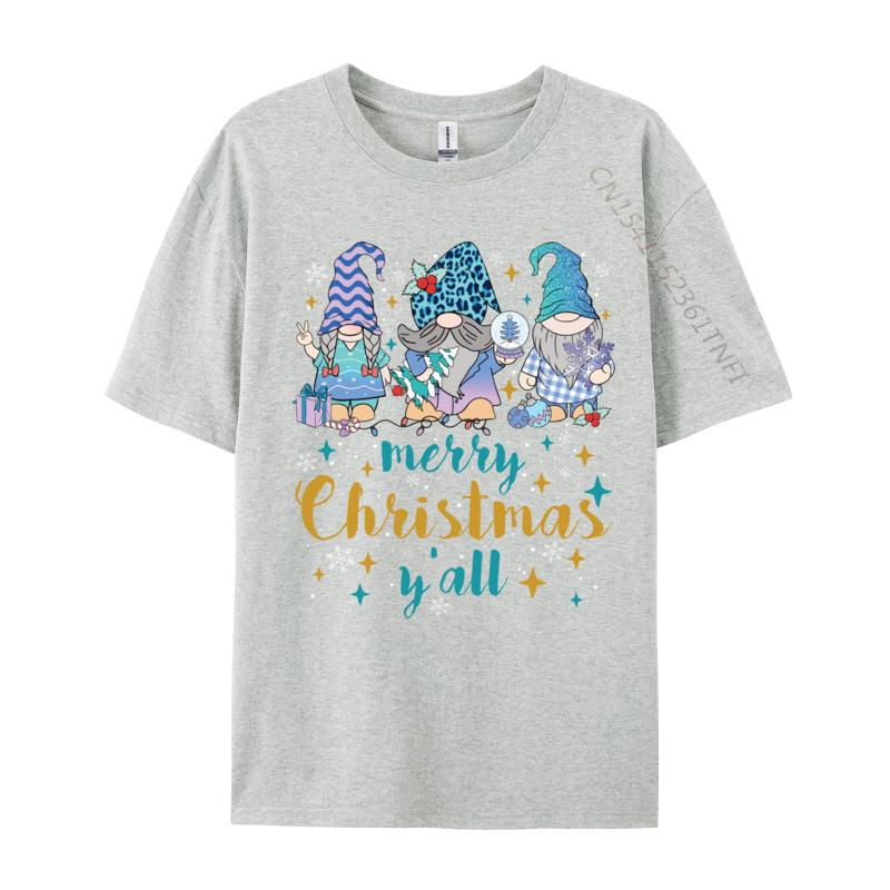 Merry Christmas Yall Blue Gnomes Christmas TShirt Unisex Plain Design Tops T Shirt O Neck Cotton Fabric T Shirt S