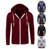 Chaqueta de otoño-invierno para hombre, con capucha, cordón ajustable, cremallera, mangas largas, color liso, cárdigan, puños elásticos, bolsillos, chaqueta con capucha de longitud media