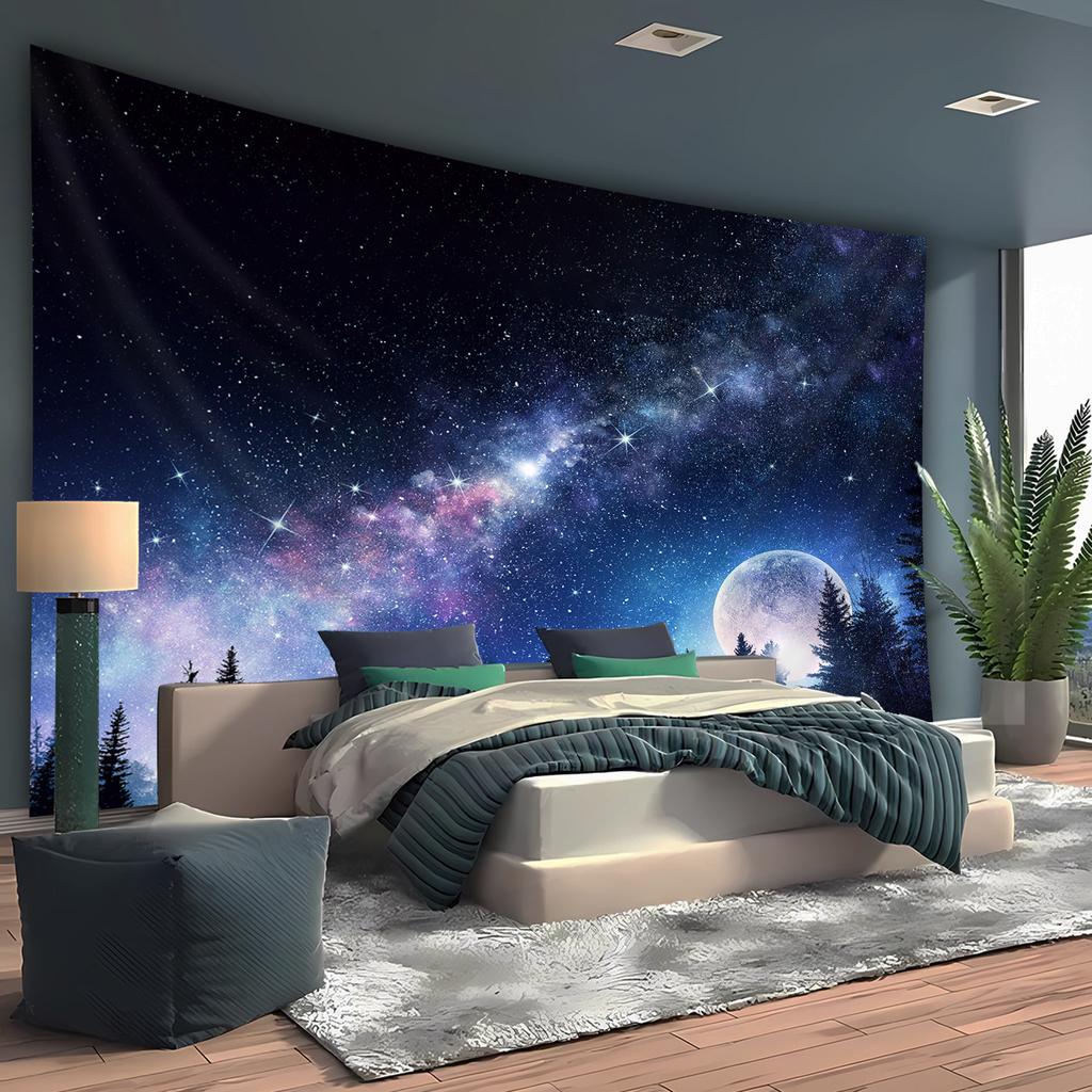 [1pc Galaxy Tapestry] 1pc Extra Large Galaxy Starry Sky Moon Night Scene Polyester Tapestry | Aesthetic Wall Hanging, Birthday