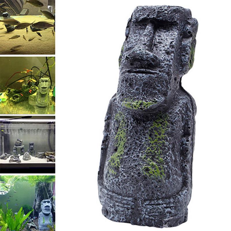 Resin Artificial Aquarium Easter Island Statue Decoration Underwater Landscaping Craft Ornaments for