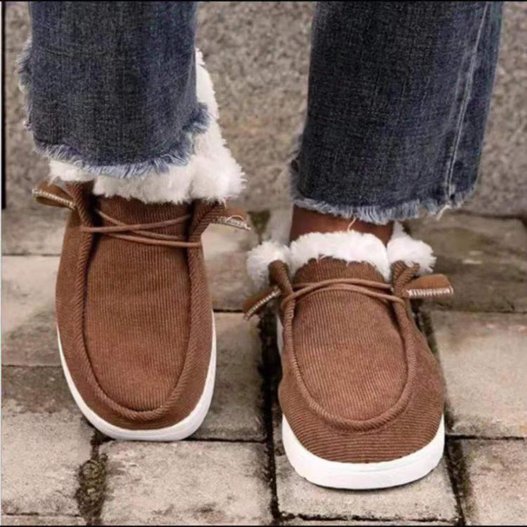 Kalın Taban Peluş Kalın Kadın Pamuklu Ayakkabı Loafer
