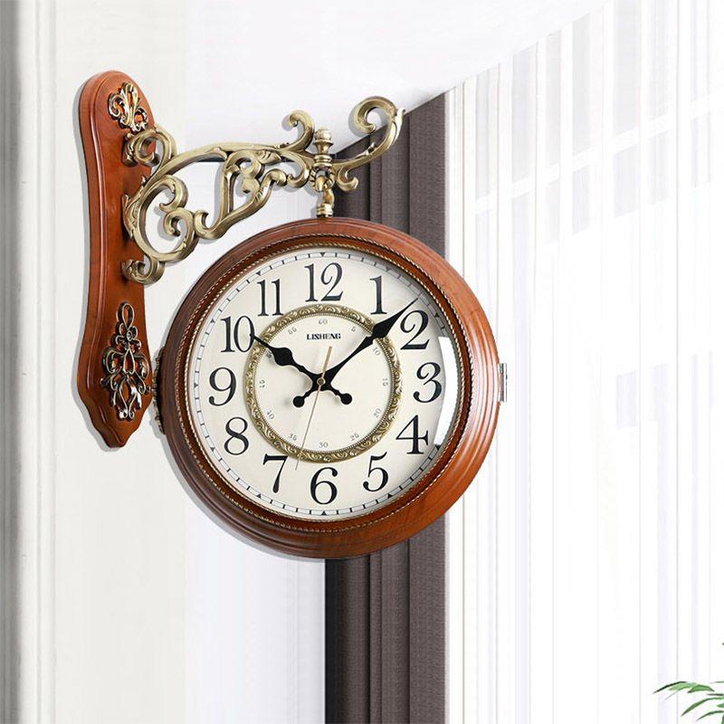 Double-sided Wall Clock Creative Living Room Clock Retro Corner Rotation Wall Watch Entrance Hall Hang Decorative Ornaments