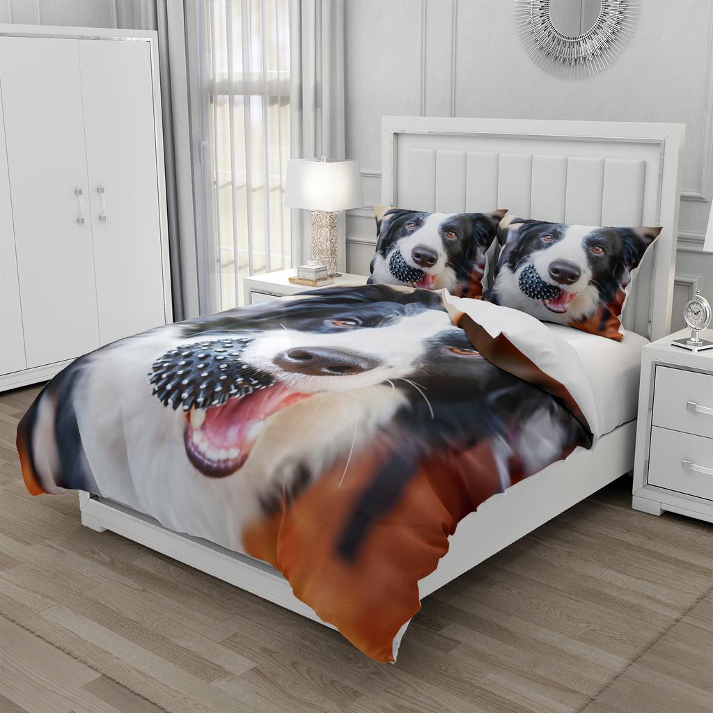 Border collie Bedding Set for Kids Boys, Cute Dog Cat Printed Duvet Cover Set, Twin/Full/Queen/King Bed Linen 200x200 140x200