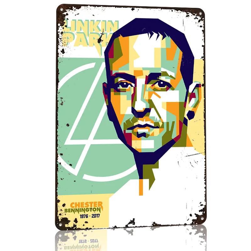 Chester Bennington Personalized D Textured Metal Poster Wall Art Tinplate Sign for Interior Accessories Decoration Room House