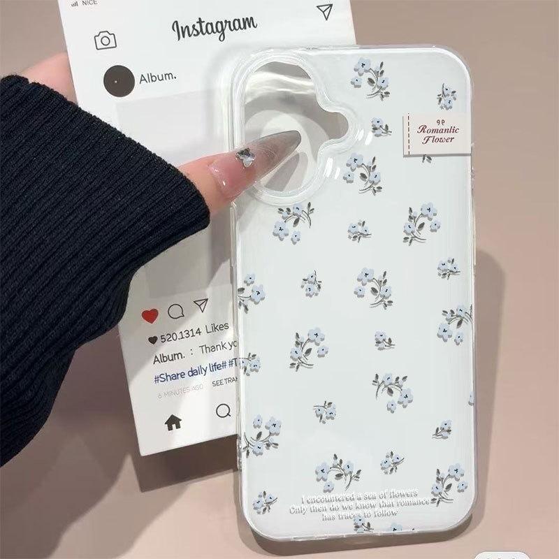 The New IMD White Bottom Case Is Suitable for Apple 16ProMax Mobile Phone Case iPhone17/14Pro Floral 15 Hard 13x.