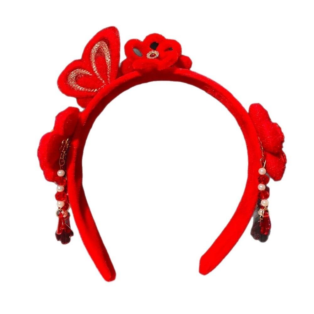Headwear New Year Hair Hoop Embroidered Bow Ancient Style Hairband Red Plush Headband  Festival