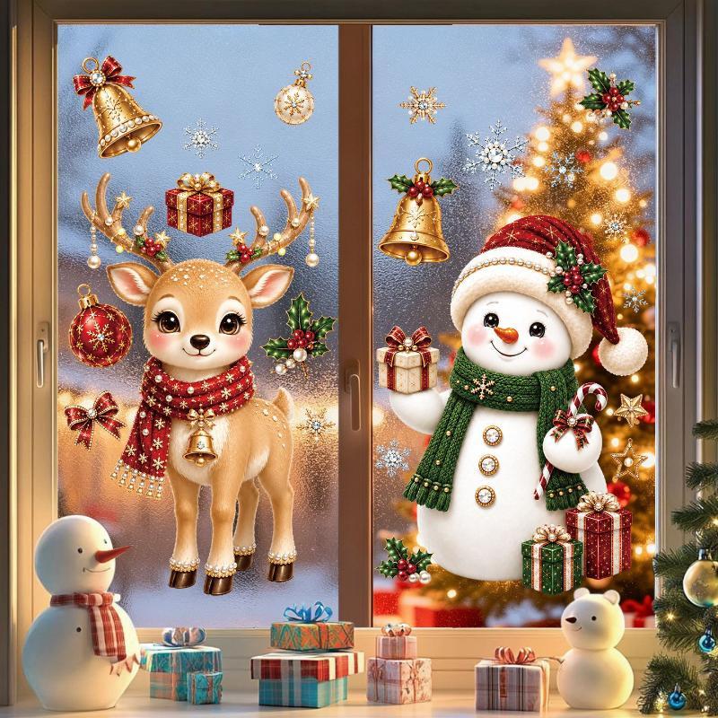 Natale 2027 Nuovi Adesivi per Finestra Babbo Natale Carino Renna Pupazzo di Neve Fiocco di Neve Xmas Adesivi per Vetro Decorazioni per Finestre di Casa Negozio Invernali Regali