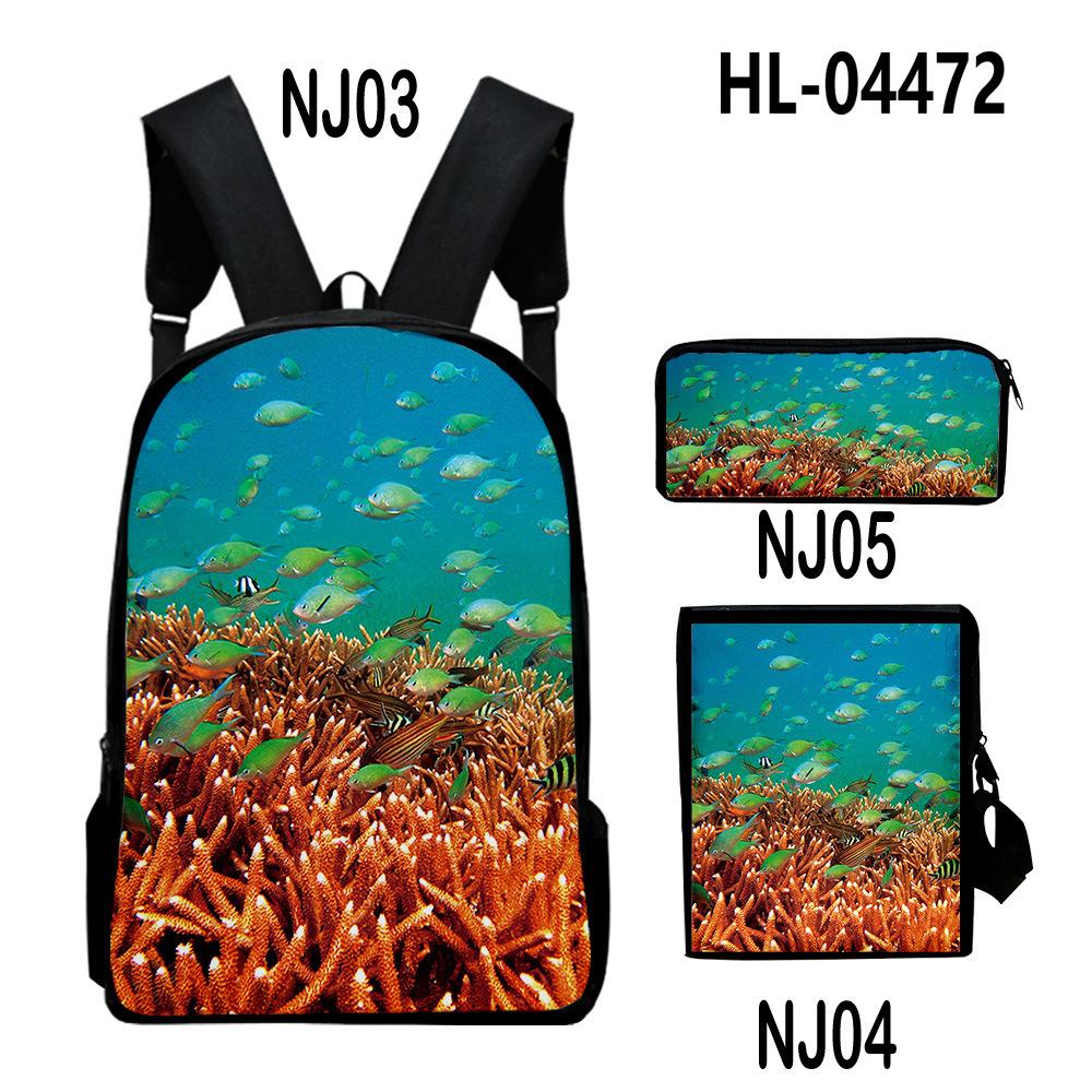 Scenari Sottomarini Classici Corallo Stampa 3D Set da 3pz Zainetti Scolastici Zaino Daypack per Laptop Borsa a Spalla Inclinata Astuccio