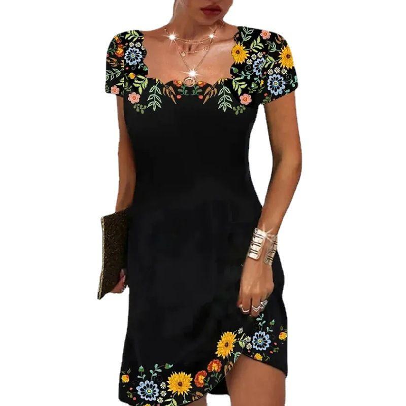 

Printed Female Fashionable Knee Length Dress Print Fashion Dress Female Black L