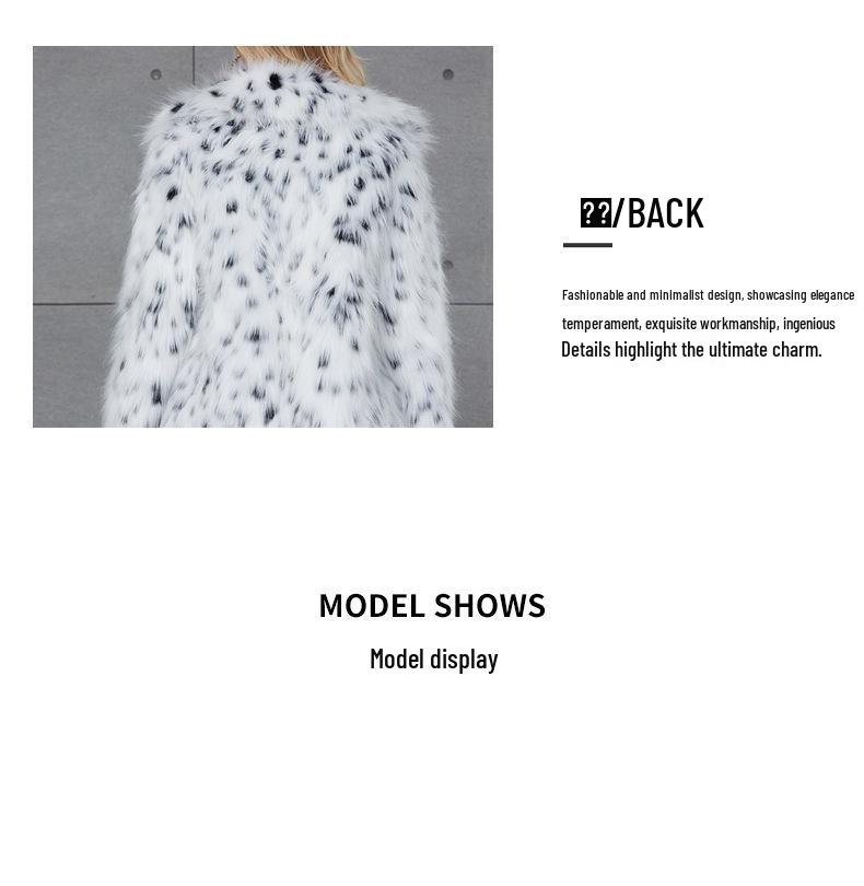 Palton de damă 2023 Leopard Negru & Alb din Blană Faux - Stil European & American, Rever Cald pentru Toamnă & Iarnă