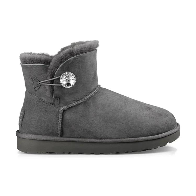 UGG Mini Bailey Button Bling Mid Tops Fleece Lined Gray Women's (Unisex) Snow Boots 1016554 GREY