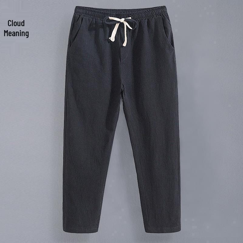 Men's Casual Linen-Cotton Nine-Point Trousers - Lightweight Straight-Fit Summer Pants