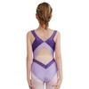 Girls Sparkly Rhinestones Leotard Gymnastics Costume Color Block Sheer Mesh Patchwork Sleeveless Bodysuit