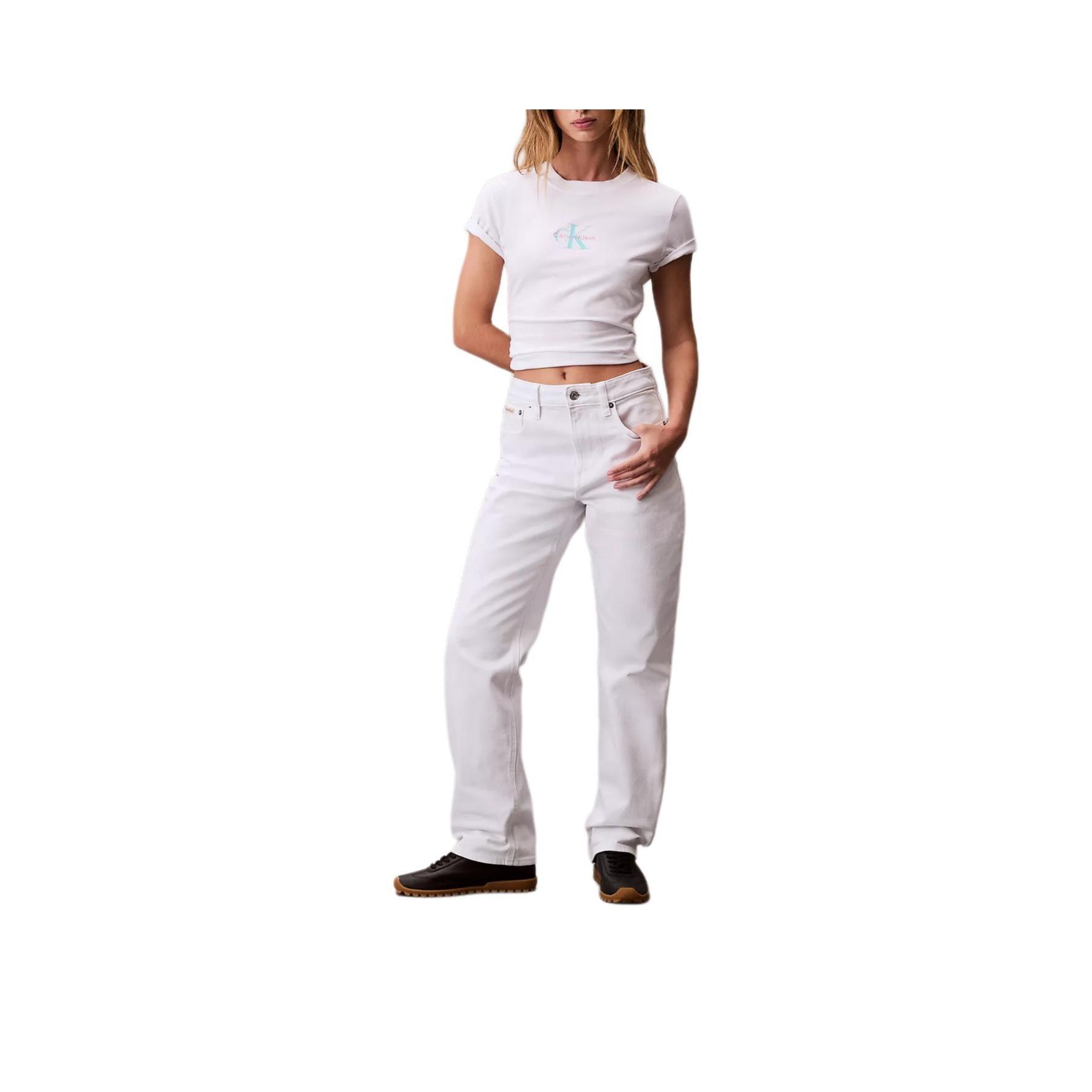 Calvin Klein Casual Slim Fit Letter Soft Breathable Short Sleeve T-Shirt Women Tops 47C860G-YAA L