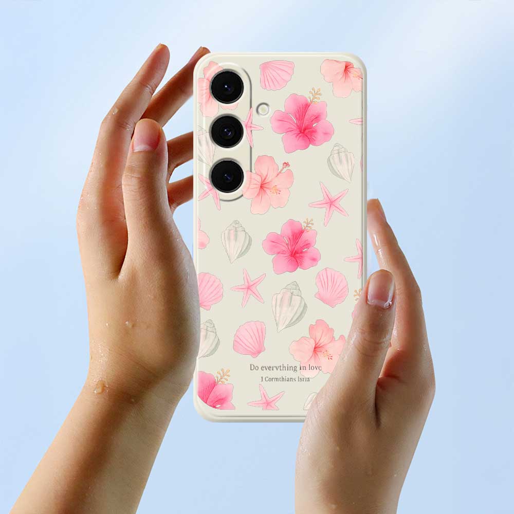 Für Samsung Galaxy S25 FE Hülle Schale Pfirsichblütenmuster Druck Gerade Kante TPU Handy-Rückseite