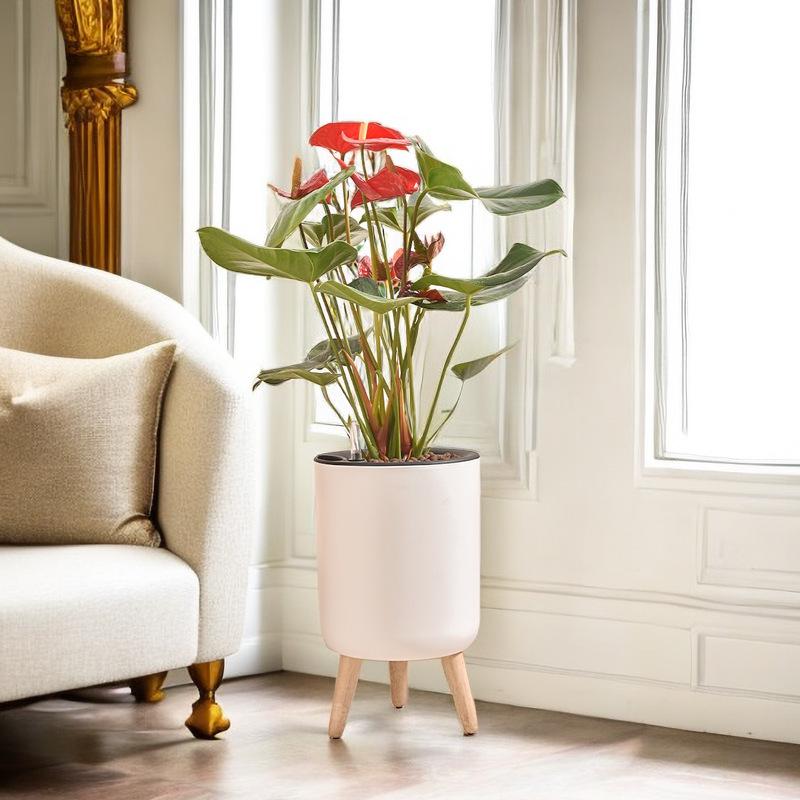 Tall Indoor Self-Watering Plastic Planter with Stand - Large Size, Breathable for Balcony Gardening