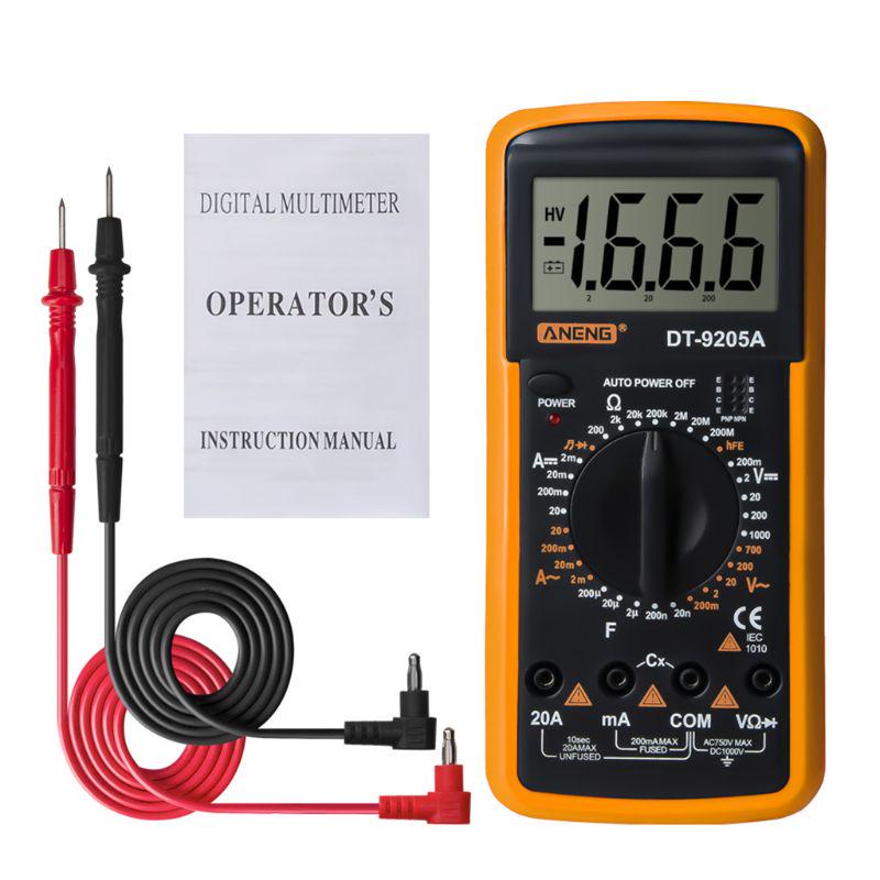 

Professional Electric Handheld Tester Meter Digital Multimeter Multimetro Ammeter Multitester NewDT9205A hFE AC DC LCD Display жовтий