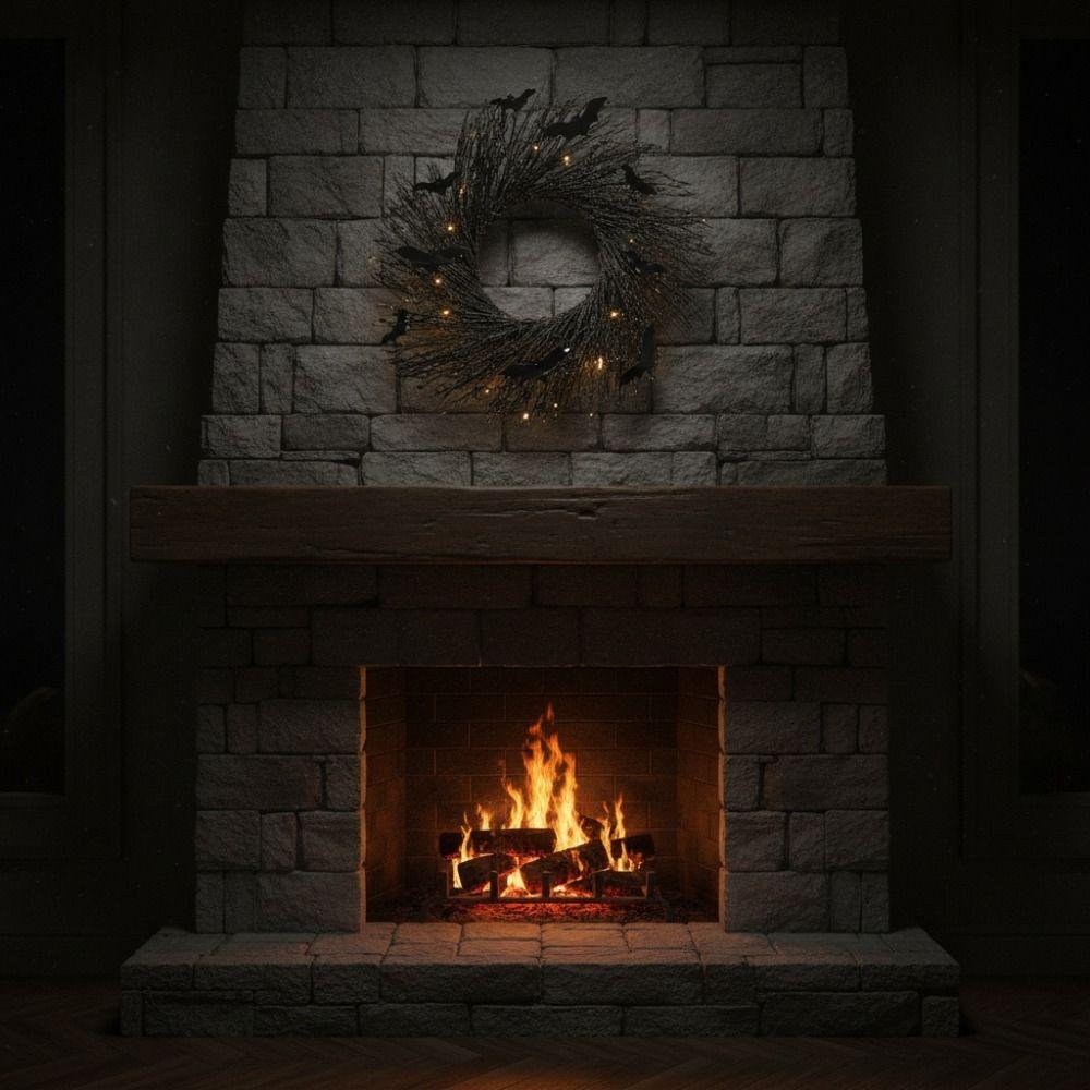 With Bat Halloween Branch Wreath Glowing Front Door Bat Garland Halloween Hanging Garland Bar