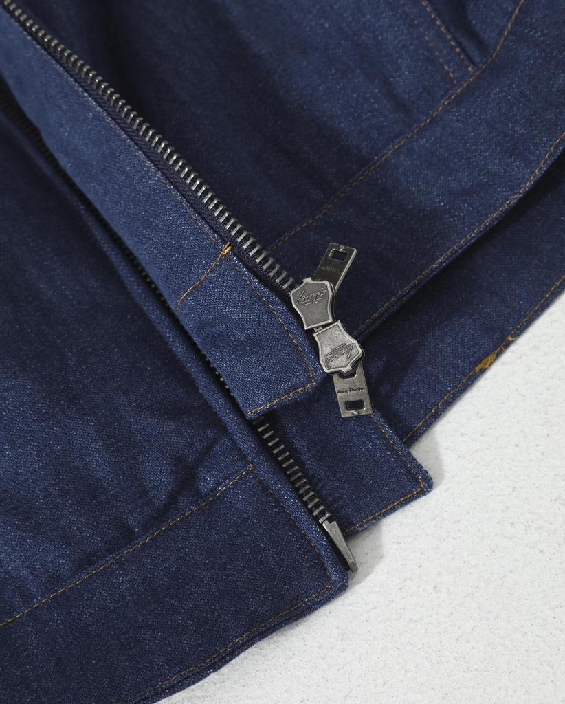 Wysokiej jakości Retro Dżinsowa Bawełniana Kurtka z Klapami i Zamkiem - Luźne Okrycie Wierzchnie w Stylu Stodoły