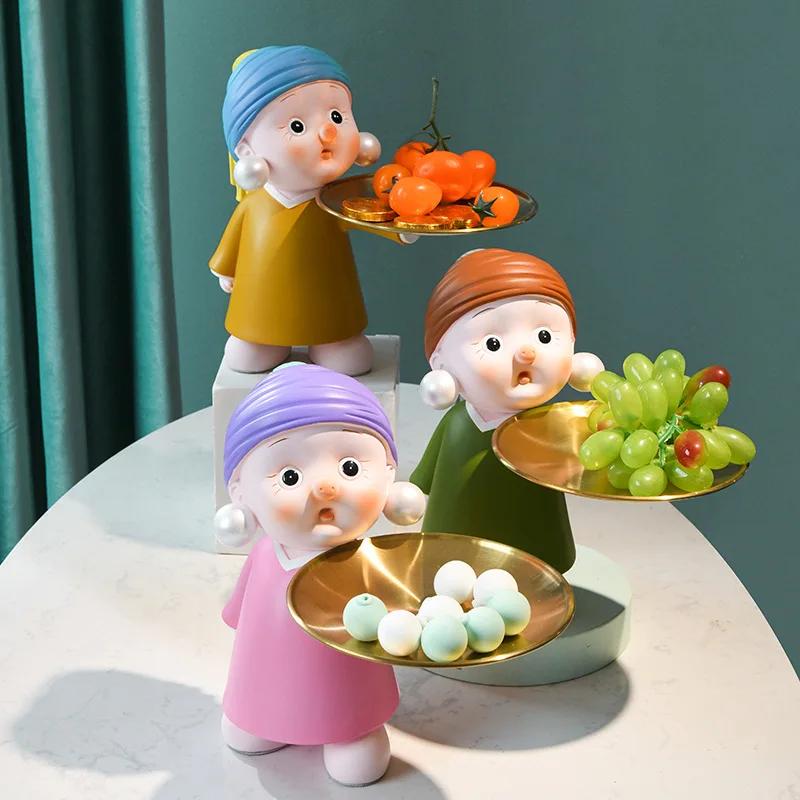 Girl Statue Sculpture Decoration Miniature Figurine Sundries Remote Control Key Storage Box Modern Living Room Desk Home Decor