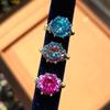 Fashion Light Luxury Octagonal Rose Cut Ring Fashion Inlaid High Carbon Diamond Two-Color Gold Paraiba Blue Diamond Ring Women
