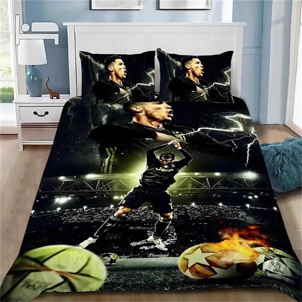 Copripiumino 3D Calcio CR7 Set Biancheria da Letto Morbido Copripiumino Con 1/2 Federe Per Bambini Adulti Copripiumino in Microfibra