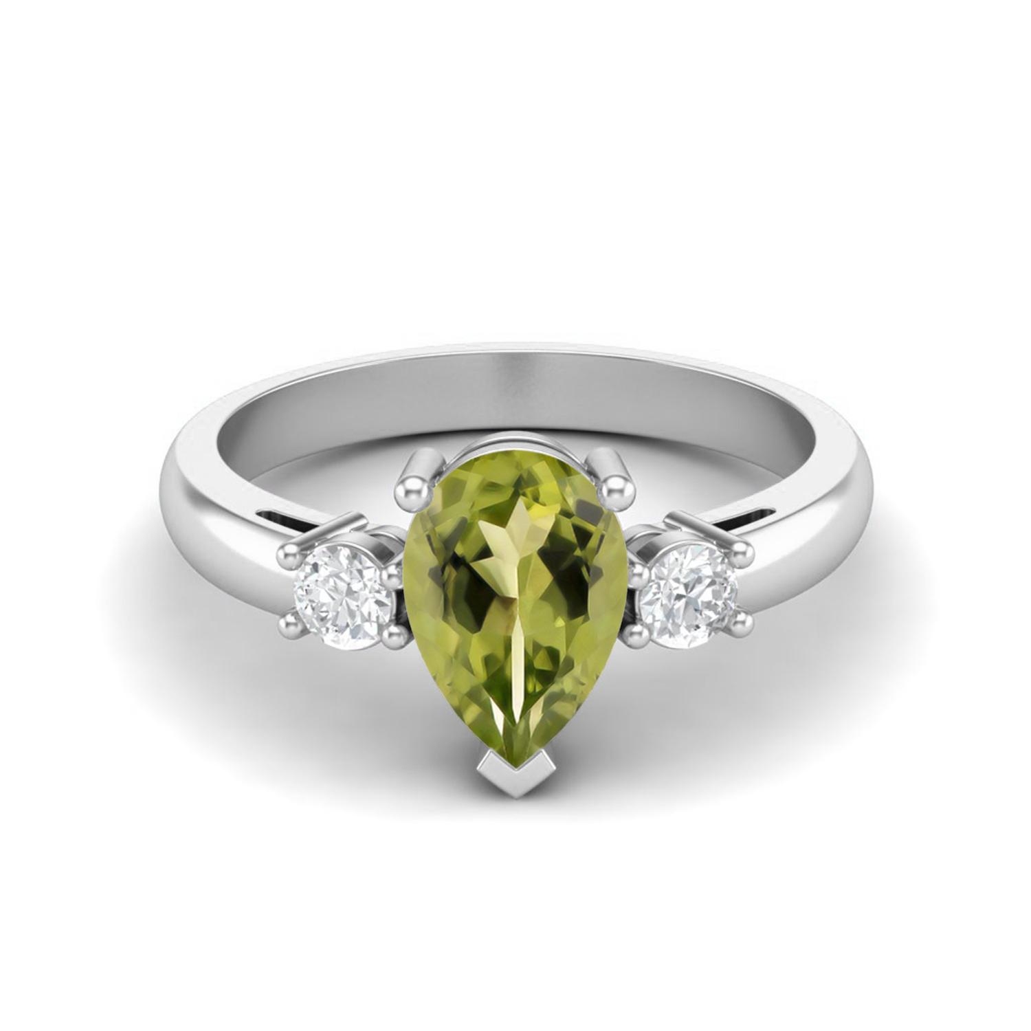 9X6mm Pear Peridot 925 Sterling Silver Three Stone Women Anniversary Ring 9