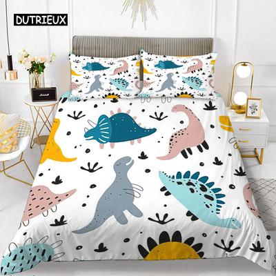 Cartoon Dinosaur Bettbezug-Set King Mikrofaser Niedlich Cartoon Dino Bettdeckenbezug-Set Dschungeltiere Bettwäsche-Set für Baby-Mädchen
