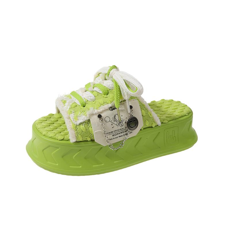 

Модные летние женские туфли-маффины на шнуровке, модные женские повседневные сандалии на толстой подошве, повседневная пляжная обувь, женские туфли-желе 35 зелёный