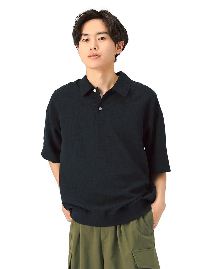 Beams Heart S/S Polo Polymelange Polo Shirt (Moisture-Wicking, Quick-Drying), Men's Navy, Size XL, 42020026639