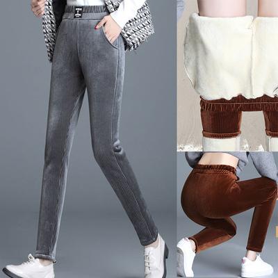 Plush Thick Casual Pants Women's Corduroy Warm Pants Autumn Winter Leggings High Waist Harem Pants Trousers Women Slim Pants