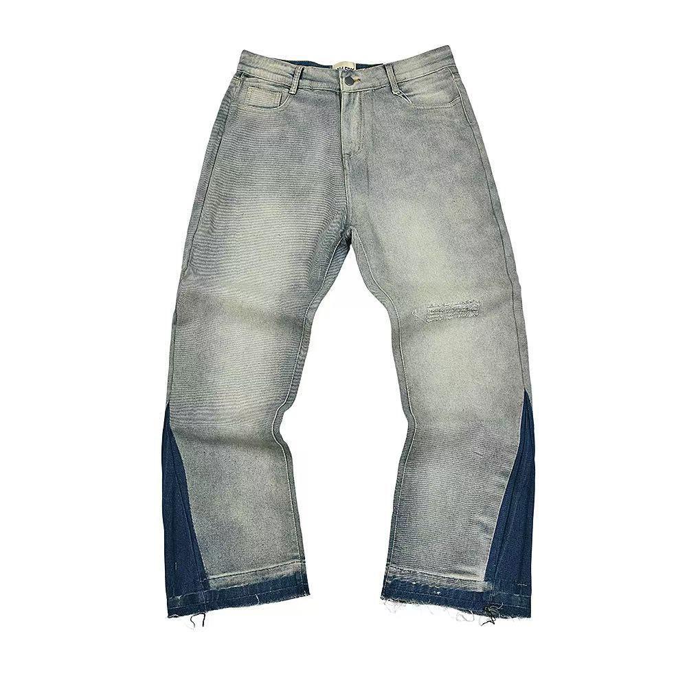 

FlowStreet Fashion 3D Chain Printed Contrast Color Jeans Niche Design High Waist Casual Denim Pants S