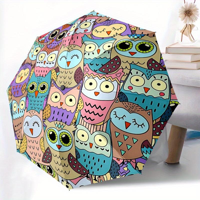 1pc Owl Pattern Auto Open/close, All-Season Portable Folding Umbrella for Women & Men, Travel, Everyday, Formal Events - Compact Luxury Parasol, Outdo