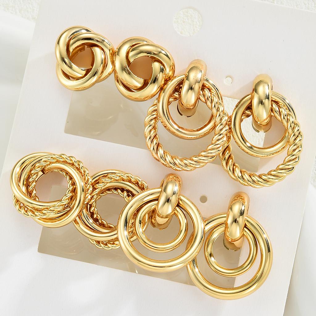 8pcs Vintage Gold Color Metal Twisted Earrings Set Fashion Hollow Rope Knot Stud Earrings For Women Versatile Party Jewelry Gift