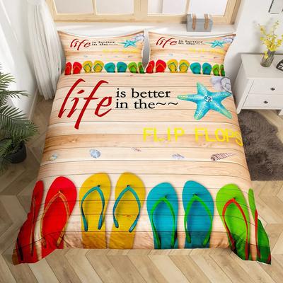 Strand Flip-Flops Bettbezug Set Queen Rustikales Bauernhaus Bettdeckebezug Für Teenager Mädchen Romantischer Hawaii Ozean Stil Bettwäsche Set