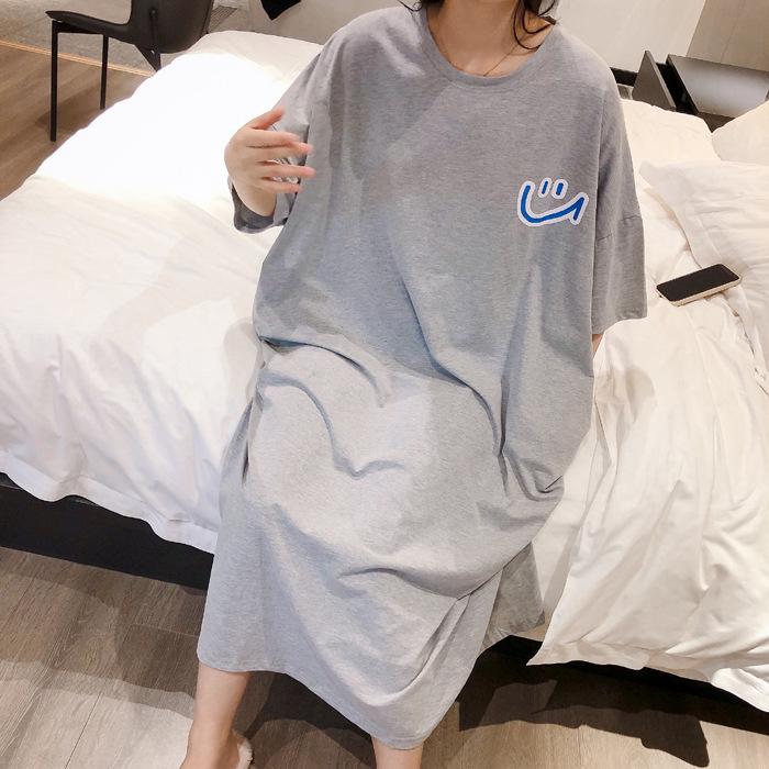 Damen Sommer Smiley Gesicht Nachthemd - Lockere Passform, Übergröße, Kurzarm, Überknie-Länge, Perfekt für Schwangere