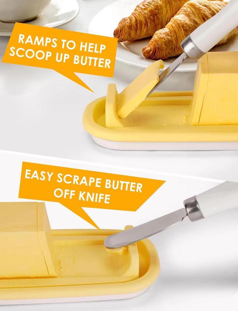 Rectangular Freshness Butter Box with Knife - Plastic Container for Cutting and Storage