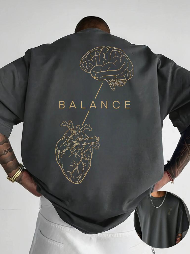 Maglietta da Palestra Divertente per Uomo e Donna Brain Balance Cotone Tee Streetwear Oversize Moda Estiva Larga Traspirante Trendy Top Sportivo