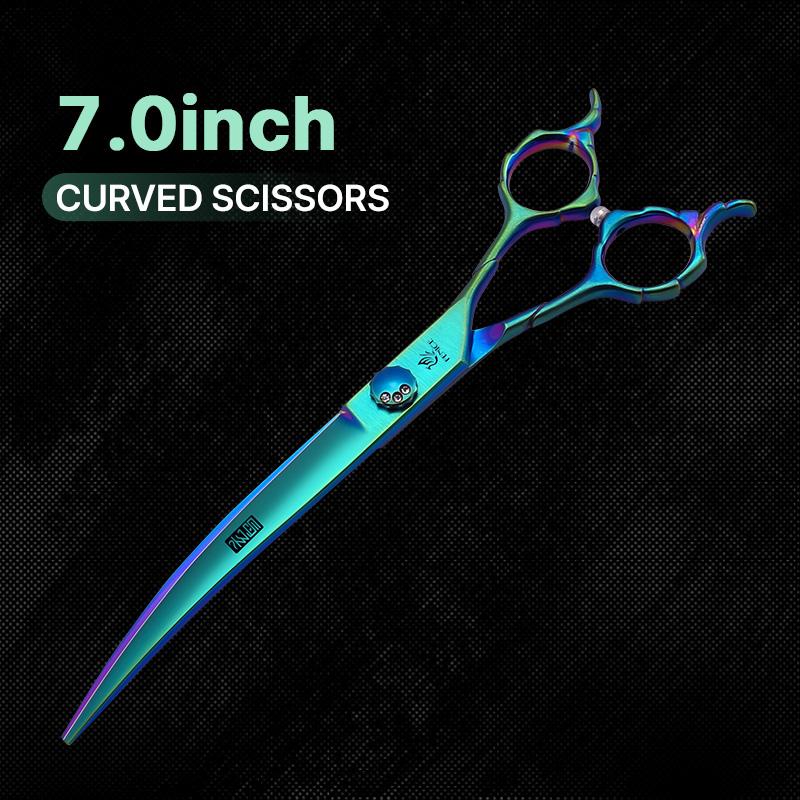 Fenice High-grade 7.0/7.5 inch JP440C Fluorescent Green Pet Grooming Scissors Shears Cutting&Curved&Thinner Set for Dog Groomer