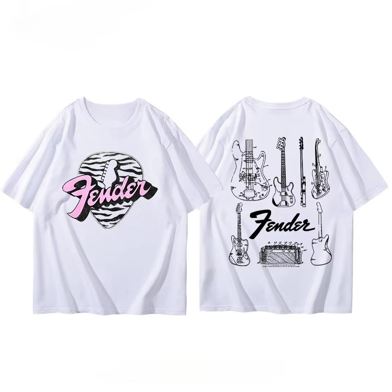 Summer Men T-Shirt Fender Electric Guitar Band Short Sleeved Boys and Girls Summer Guitarist Costumes Around Printed T-shirt