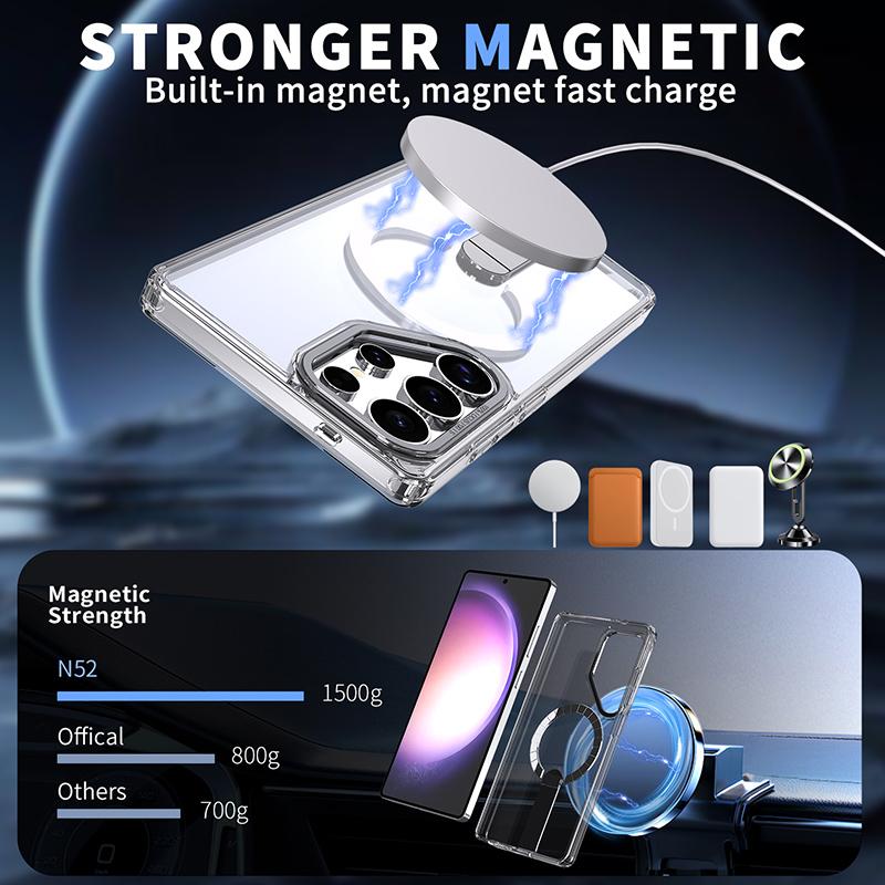 For Magsafe Wireless Charging Metal Bumper Phone Case For Samsung Galaxy S25 Ultra S23 S22 S24 Ultra FE Plus Hard PC Back Cover