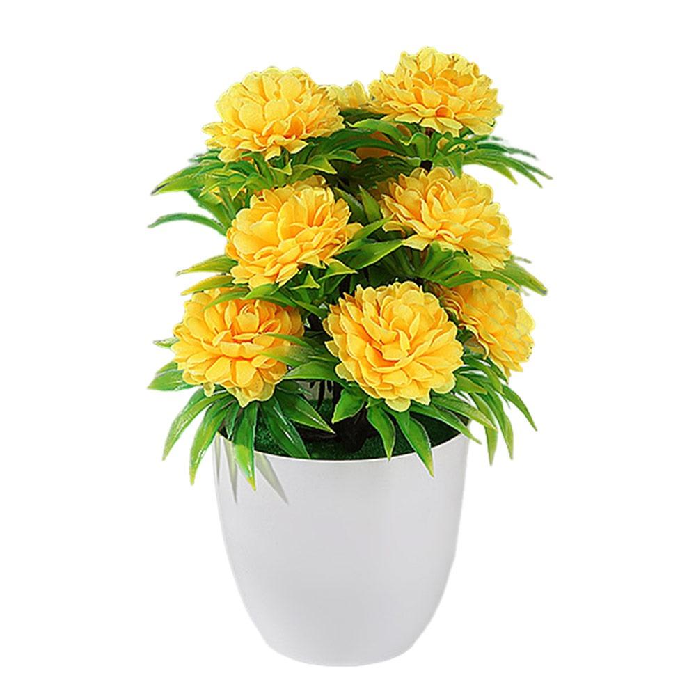 

12Heads Artificial Flower Bonsai Multicolor White Flowerpot Desktop Ornament Waterproof Green Grass Simulation Plant Potted жёлтый