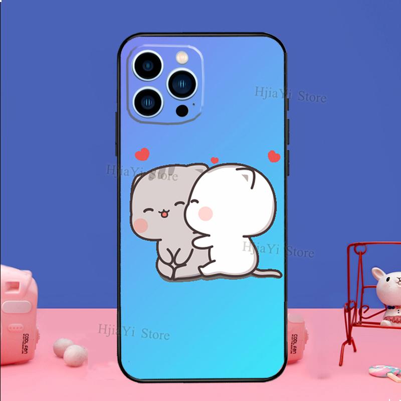 Peach And Goma Cat Case For iPhone 16 15 13 11 14 Pro Max 12 Mini Plus XR X XS Max Silicone Phone Cover