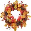 Harvest Wreath With Pumpkins Berries Vine Circle Halloween Thanksgiving Door Decor