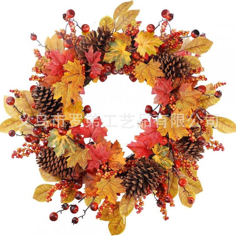 Harvest Wreath With Pumpkins Berries Vine Circle Halloween Thanksgiving Door Decor