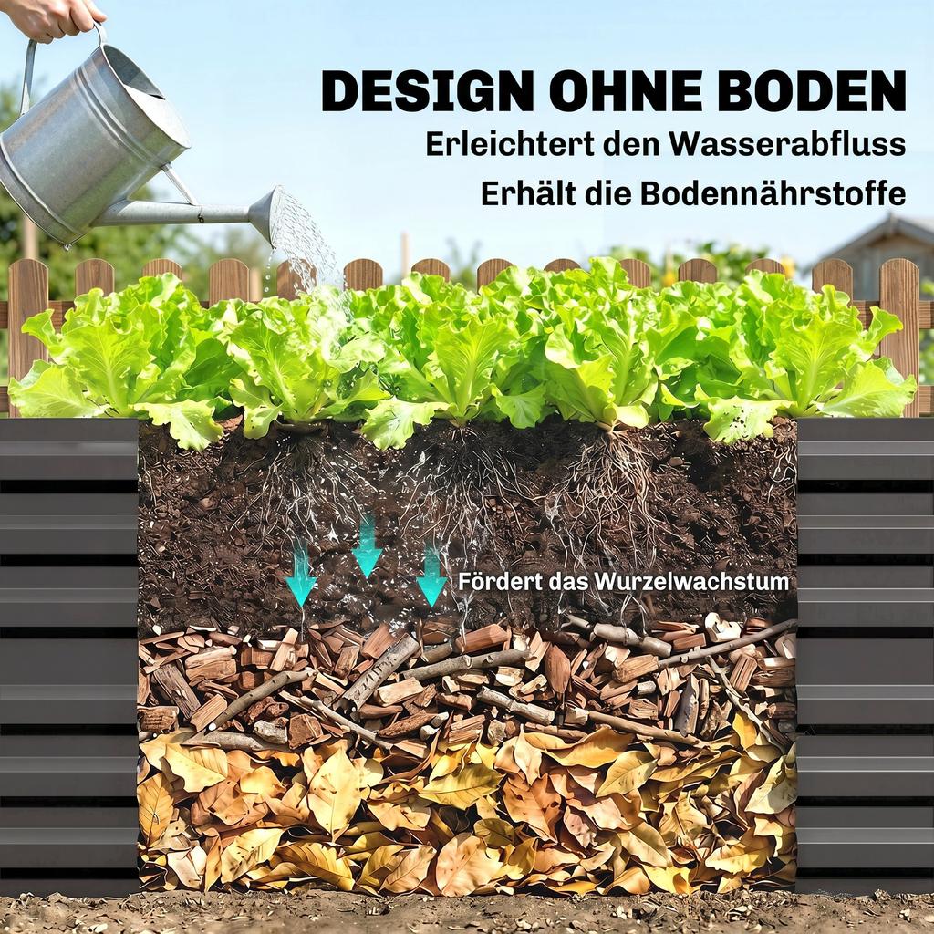 Raised Beds for Garden, Galvanised Steel Outdoor Planters with Multi-reinforced Rods, 180 X 90 X 59 Cm, Dark Grey