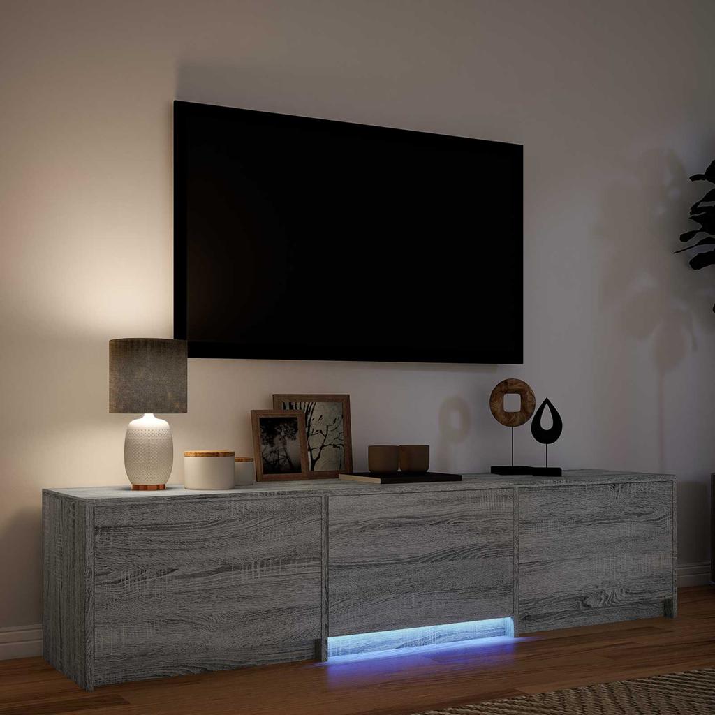 TV Stand with LED Lighting Grey Sonoma 165 X 34 X 40 Cm