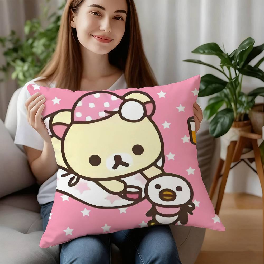 Cute Cartoon Rilakkuma Pillow Case Plush Fabric Soft Pillowcase Double Sided Print Cushion Cover Household Gifts